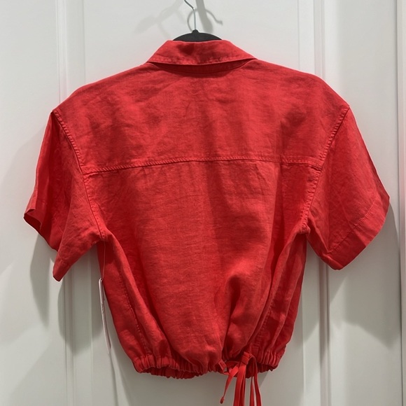 NWT Athleta Playa Linen Tie Short Sleeve Top in Passion Fruit Coral Sz S Petite - Picture 8 of 8